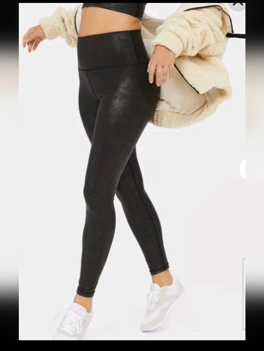 Aerie Womens Black OFFLINE The Hugger High Waisted Crackle Faux Leather Legging